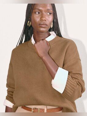 Everlane The Boxy Sweater in Everyday Cotton Toasted Coconut Small NWOT